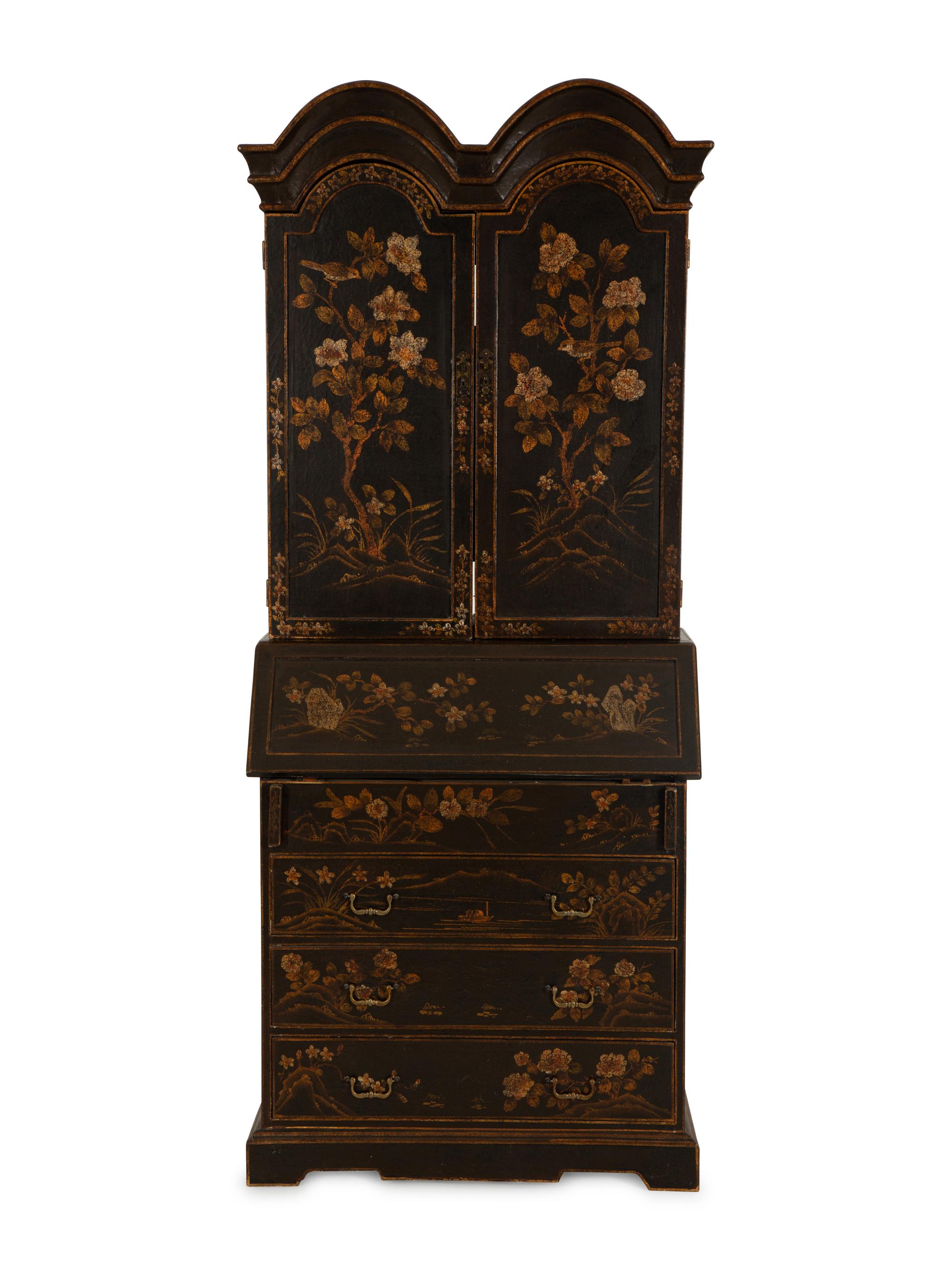 A George III Style Black Lacquer Secretary Bookcase — 19th Century