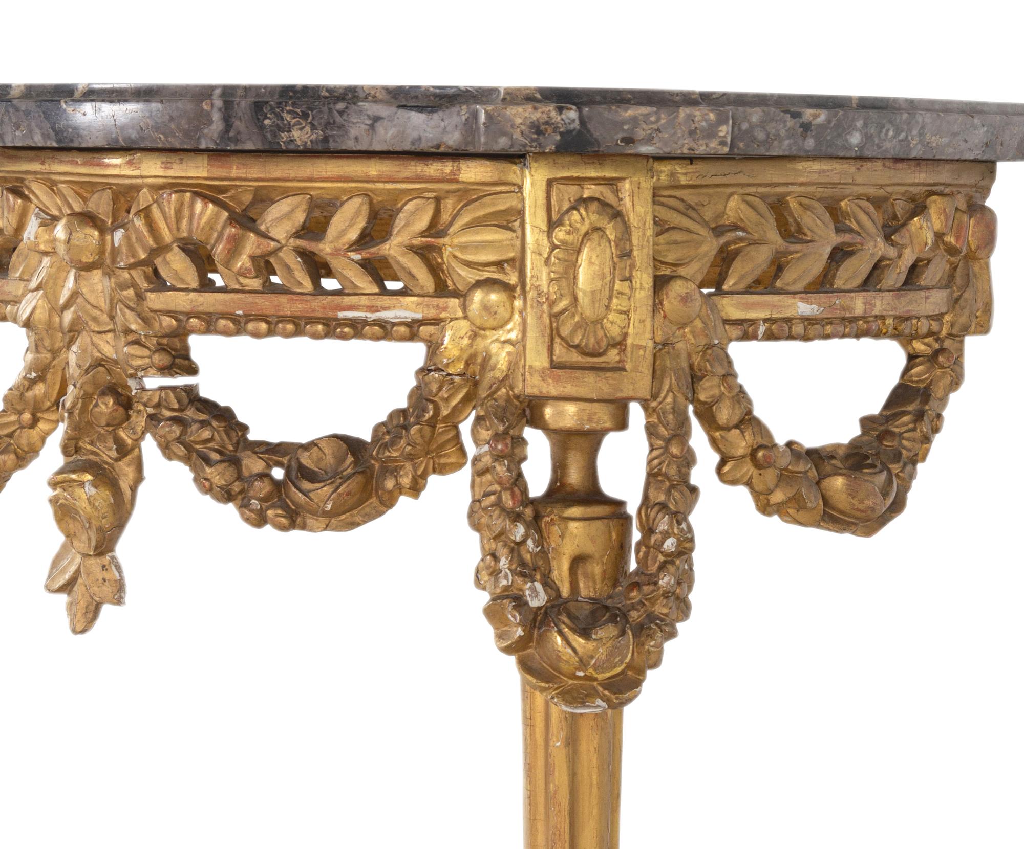 A Louis XVI Style Giltwood Marble-Top Console Table