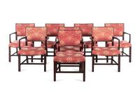 A Set of Eight Dessin Fournir Dining Chairs with Fortuny Upholstery