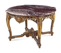 A Louis XV Style Giltwood Marble-Top Center Table
