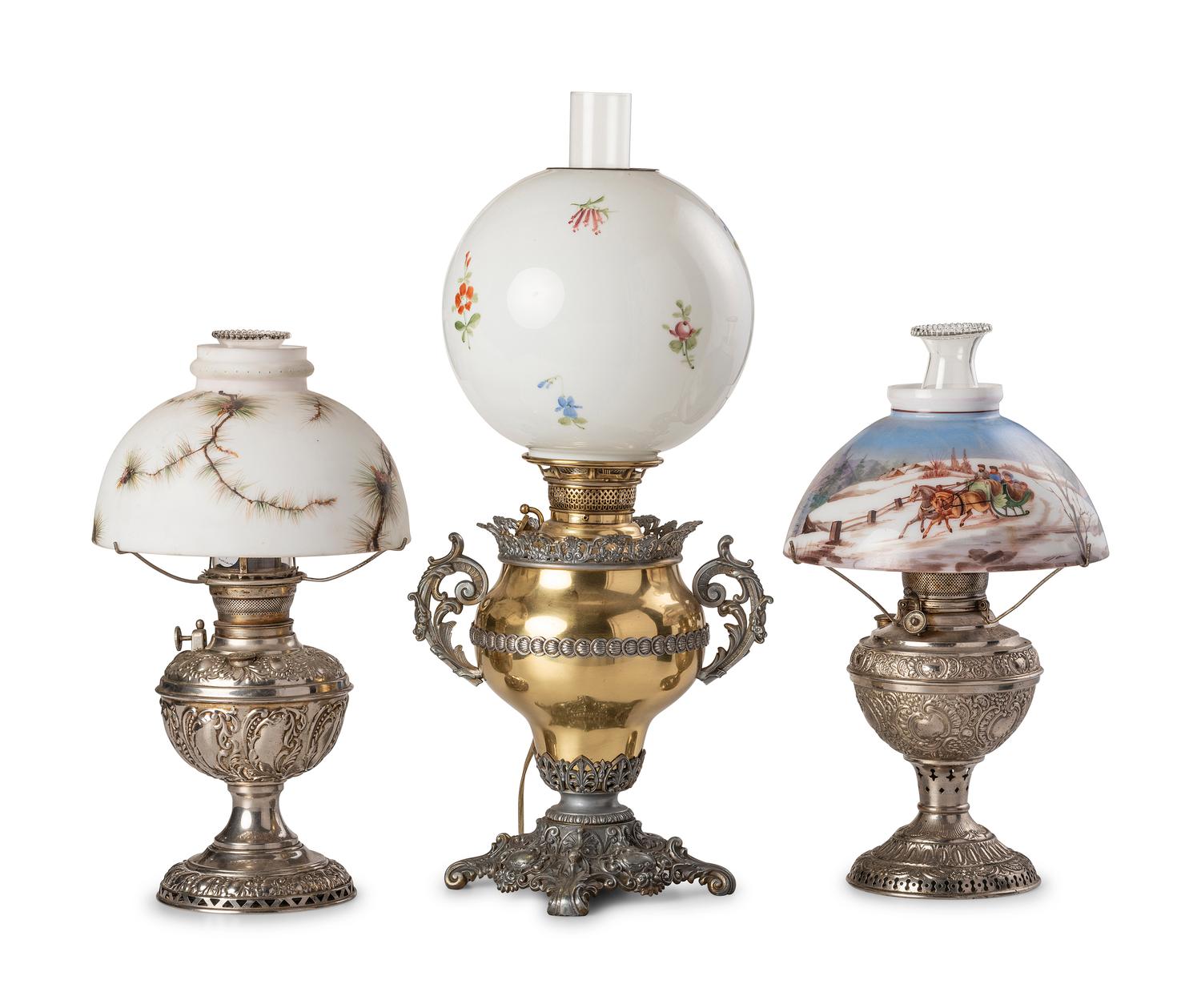 Three Victorian Brass Oil Lamps