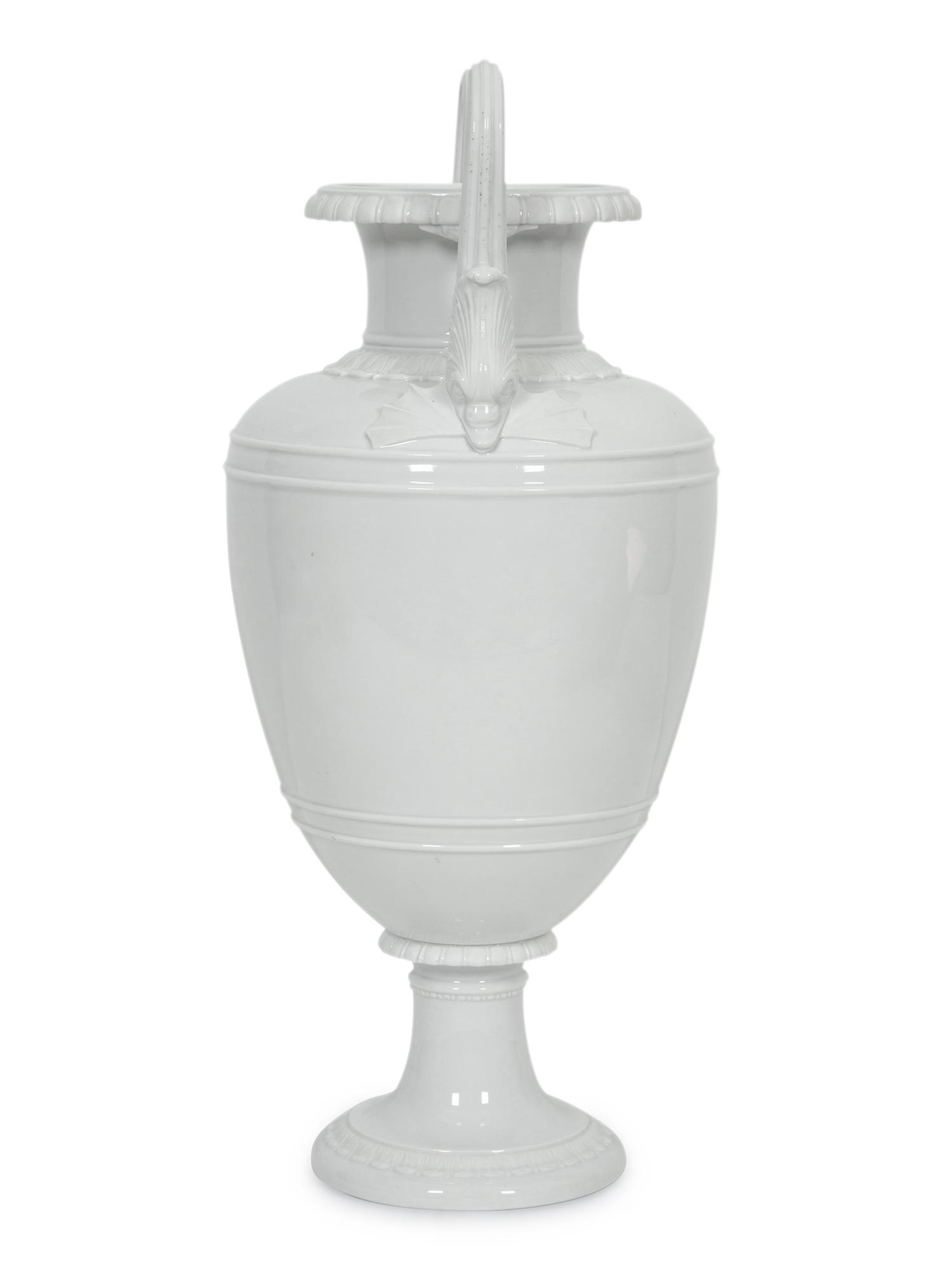A Royal Copenhagen White Glazed Porcelain Dolphin Handled Vase
