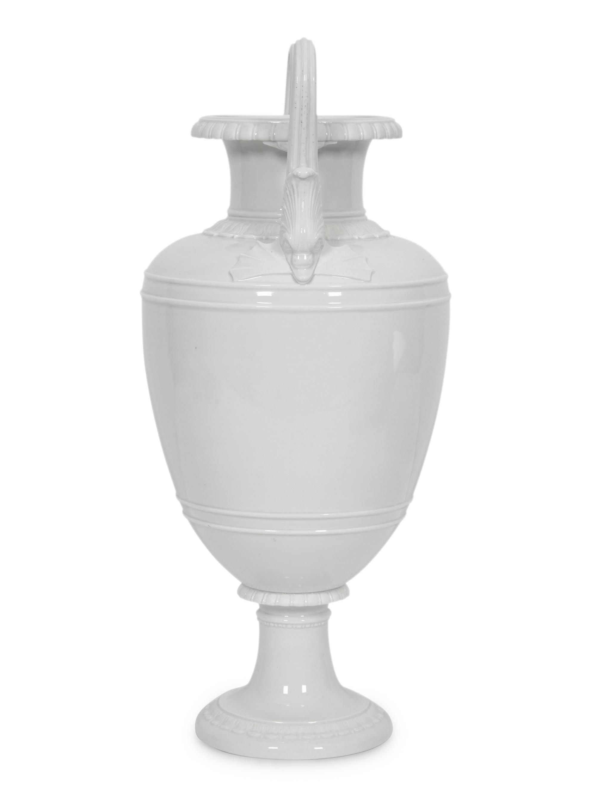 A Royal Copenhagen White Glazed Porcelain Dolphin Handled Vase