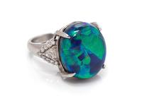 A Platinum, Diamond and Black Opal Ring,
