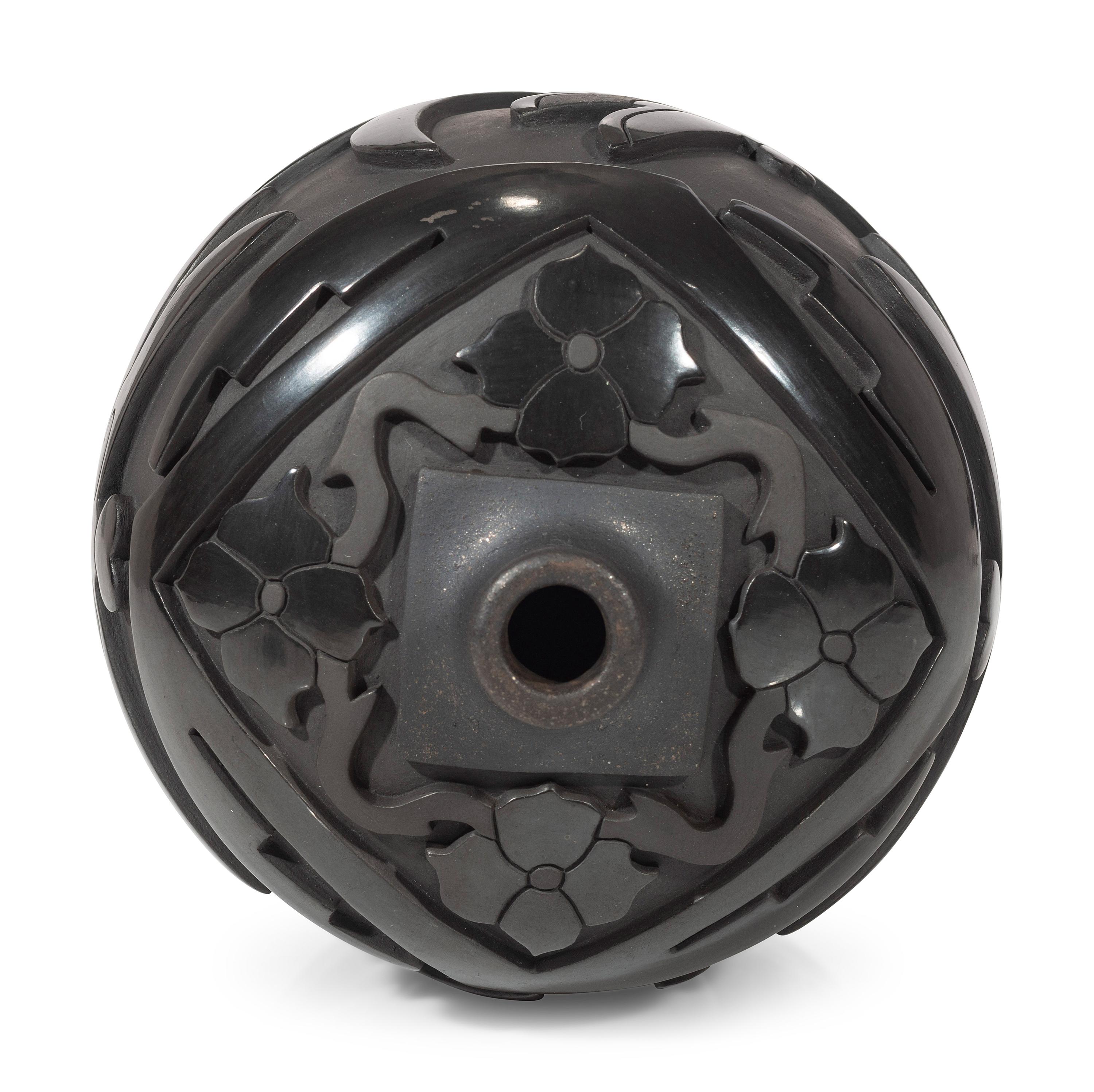 Carved Blackware Pottery Vase, with Dragonflies