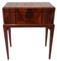 An English Burl Walnut Parquetry Lap Desk on Stand Height 25 1/2 x width 20 1/2 x depth 10 1/4 inches. — 19TH CENTURY