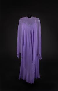 Dress and Cape, 1977. Designed by Edith Head, made by Western Costume Company in Los Angeles — Worn by Olivia de Havilland for the American Film Institute tribute to Bette Davis in 1977.