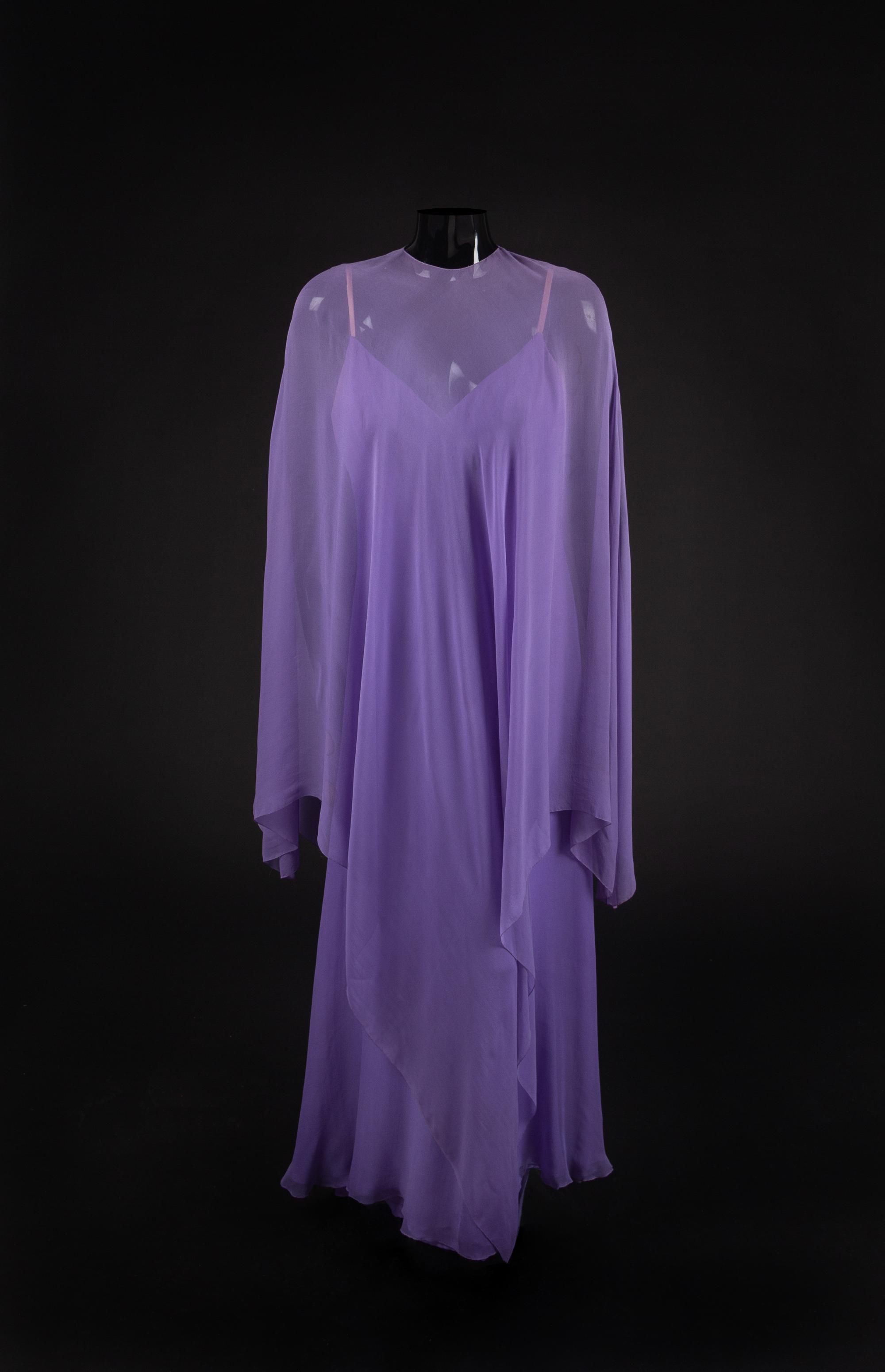 Dress and Cape, 1977. Designed by Edith Head, made by Western Costume Company in Los Angeles — Worn by Olivia de Havilland for the American Film Institute tribute to Bette Davis in 1977.