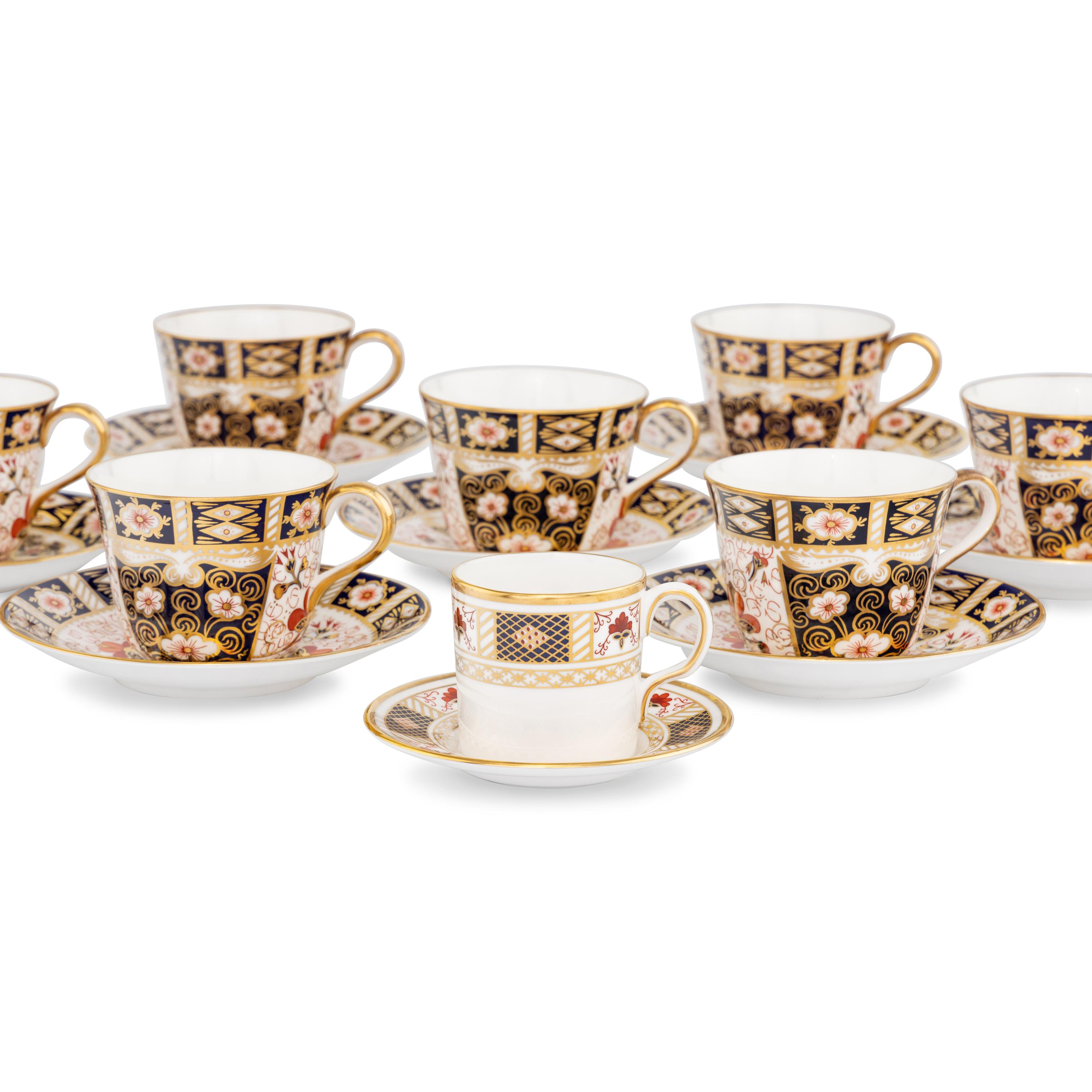 A Group of Royal Crown Derby Porcelain Teacups and Saucers
