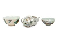 Three Chinese Famille Rose and Famille Verte Porcelain Wares