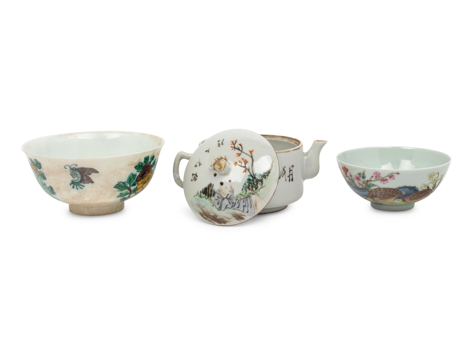 Three Chinese Famille Rose and Famille Verte Porcelain Wares
