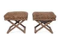 A Pair of Upholstered X-Frame Stools