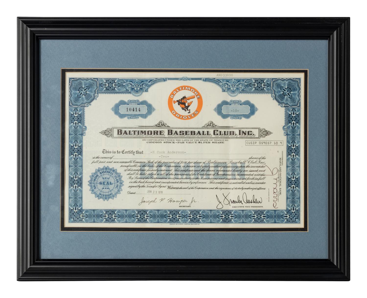 A Group of Assorted Vintage Professional Baseball Stock Certificates,