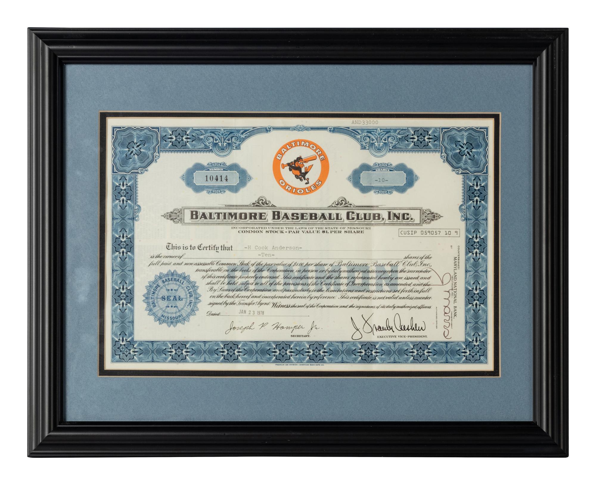 A Group of Assorted Vintage Professional Baseball Stock Certificates,