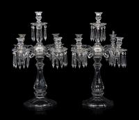 A Pair of Molded Glass Five-Light Candelabra