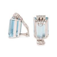 AQUAMARINE AND DIAMOND EARCLIPS