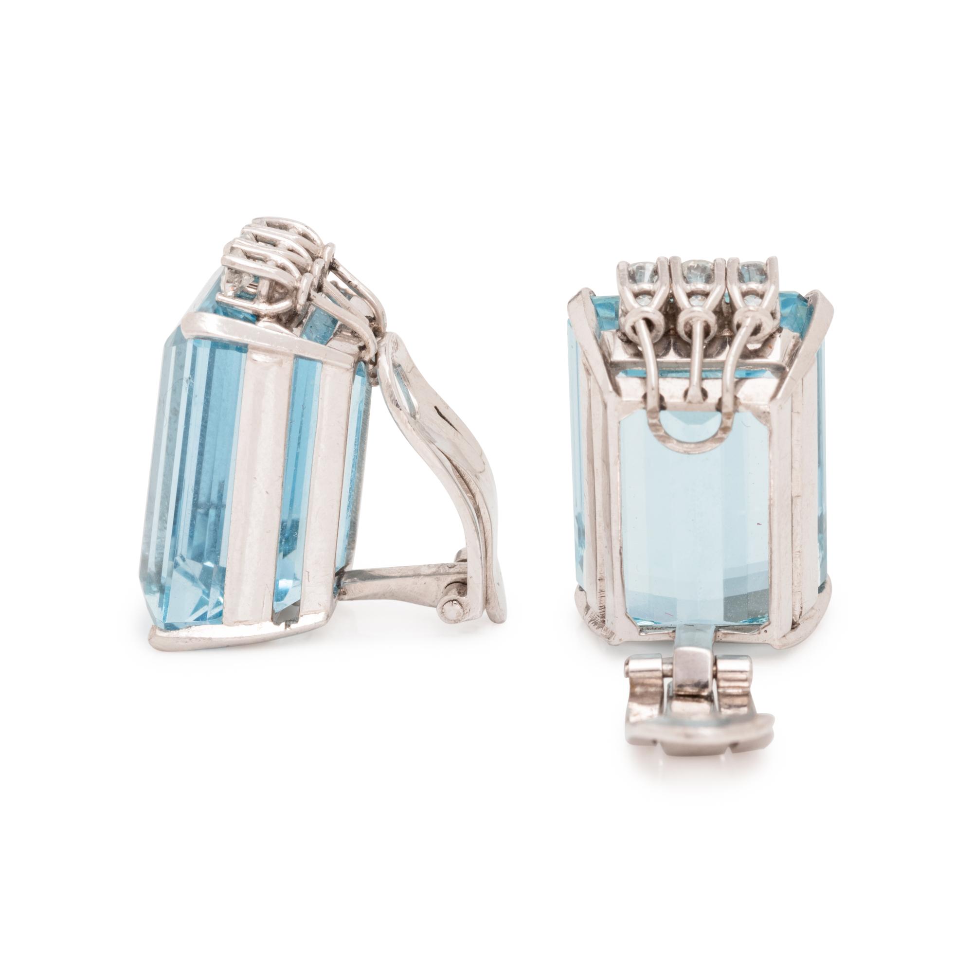 AQUAMARINE AND DIAMOND EARCLIPS