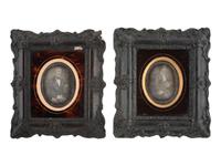[EARLY PHOTOG.]. 13 daguerreotypes in rectangular wall frames, some with French Daguerreian labels.