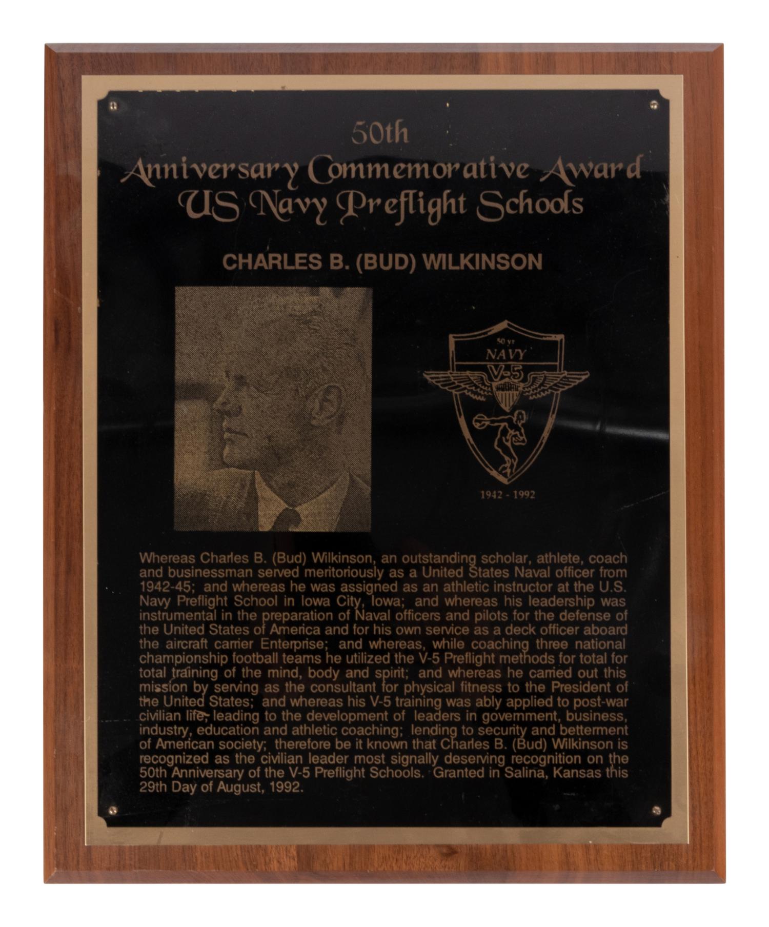 A Group of a USAF Academy Advisory Council and 1992 U.S. Navy Preflight Schools Awards Presented to Hall of Fame Oklahoma Football Coach Bud Wilkinson and a 16mm American Red Cross National Water Safety Test PSA Film