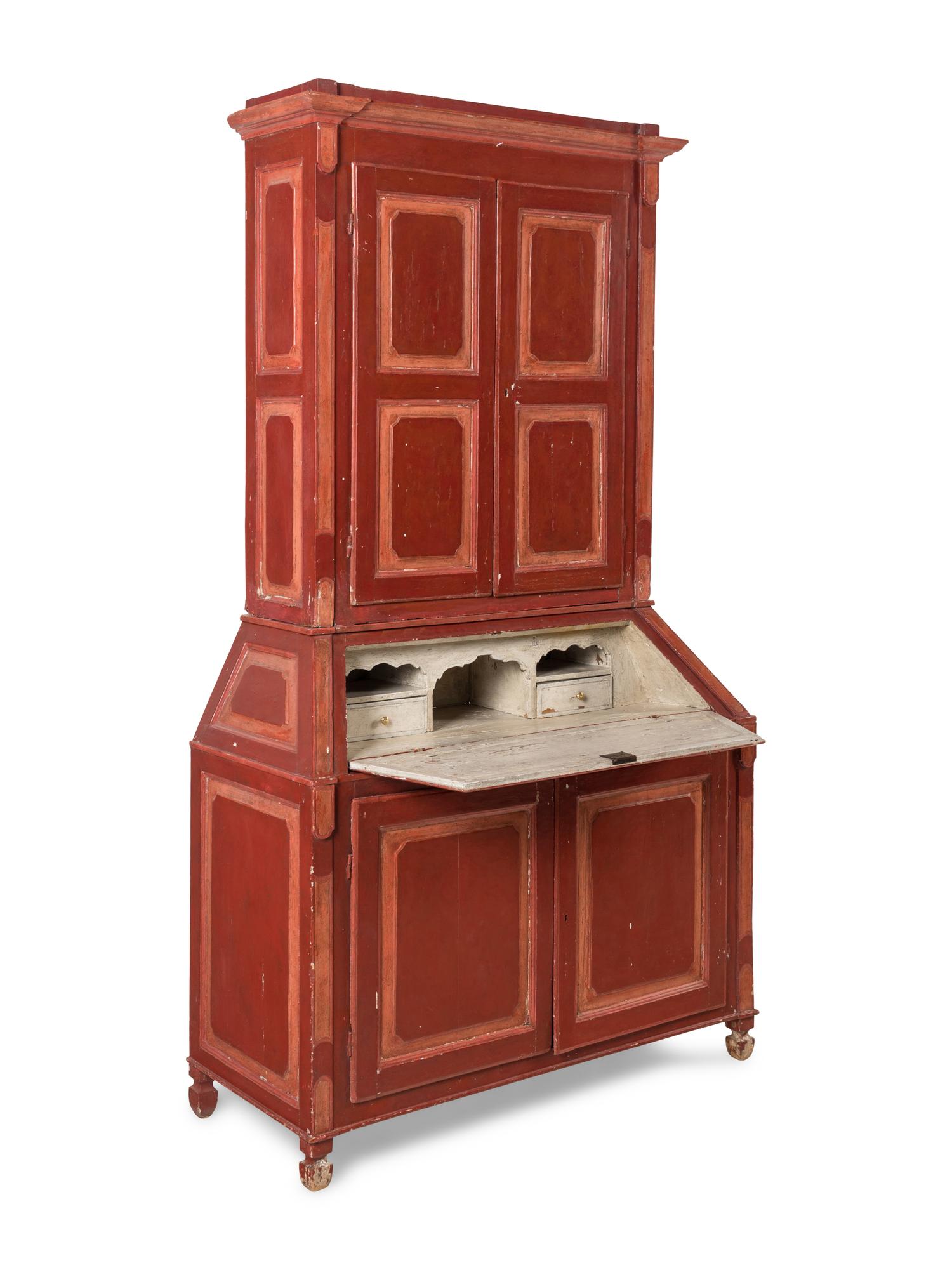 A North European Red-Painted Bureau Cabinet