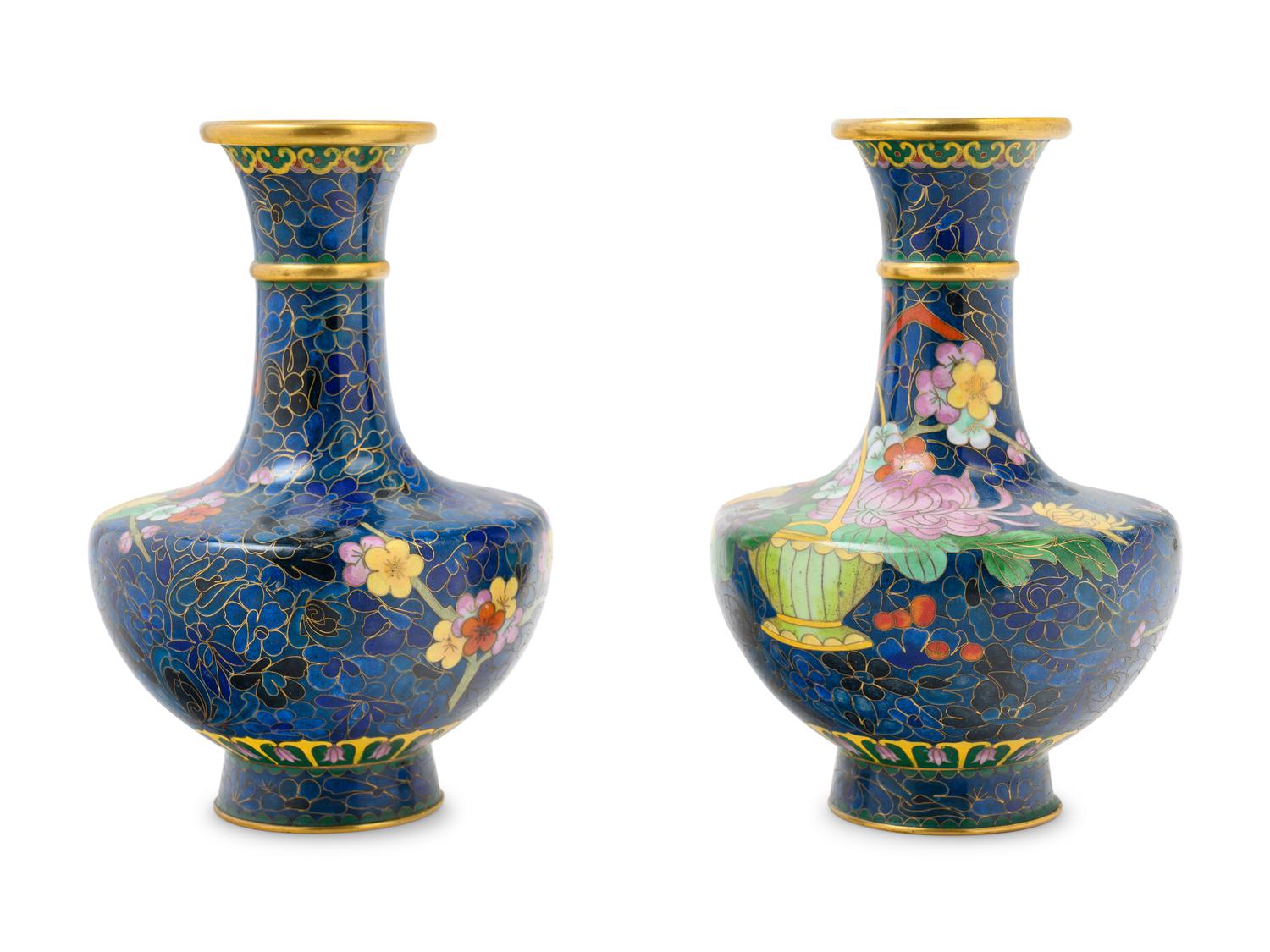 A Pair of Chinese Export Cloisonné Enamel Vases