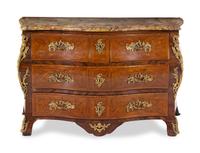 A Régence Gilt Bronze Mounted Parquetry Marble-Top Commode en Tombeau