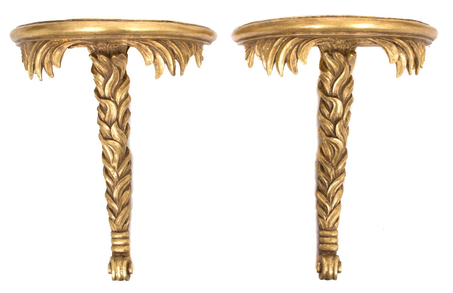 A Pair of Giltwood Wall Brackets Height 20 1/4 x width 16 x depth 8 inches. — 19TH CENTURY