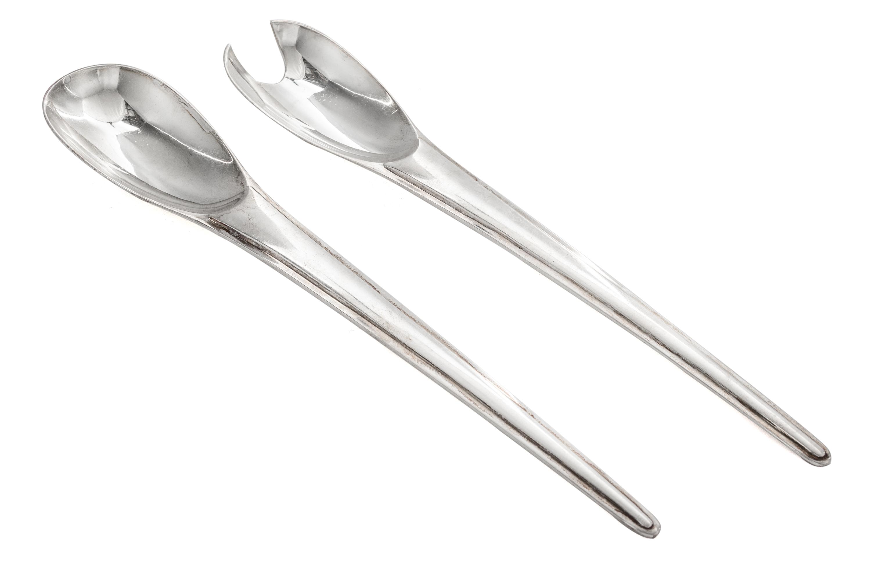 An English Silver Salad Serving Set, Paul Belvoir, London, 1986,
