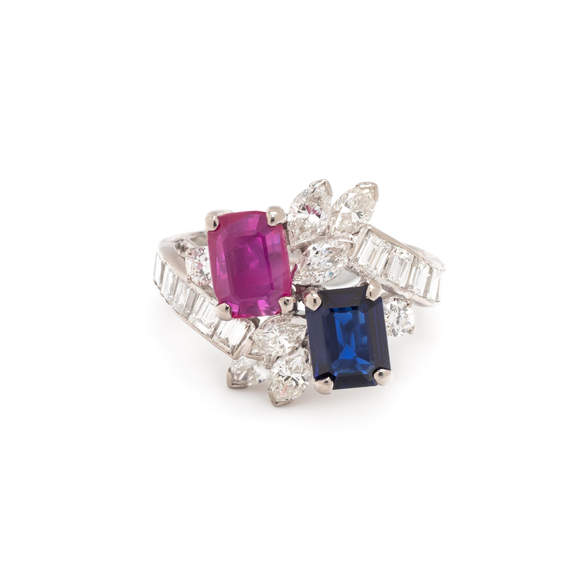 RUBY, SAPPHIRE AND DIAMOND RING