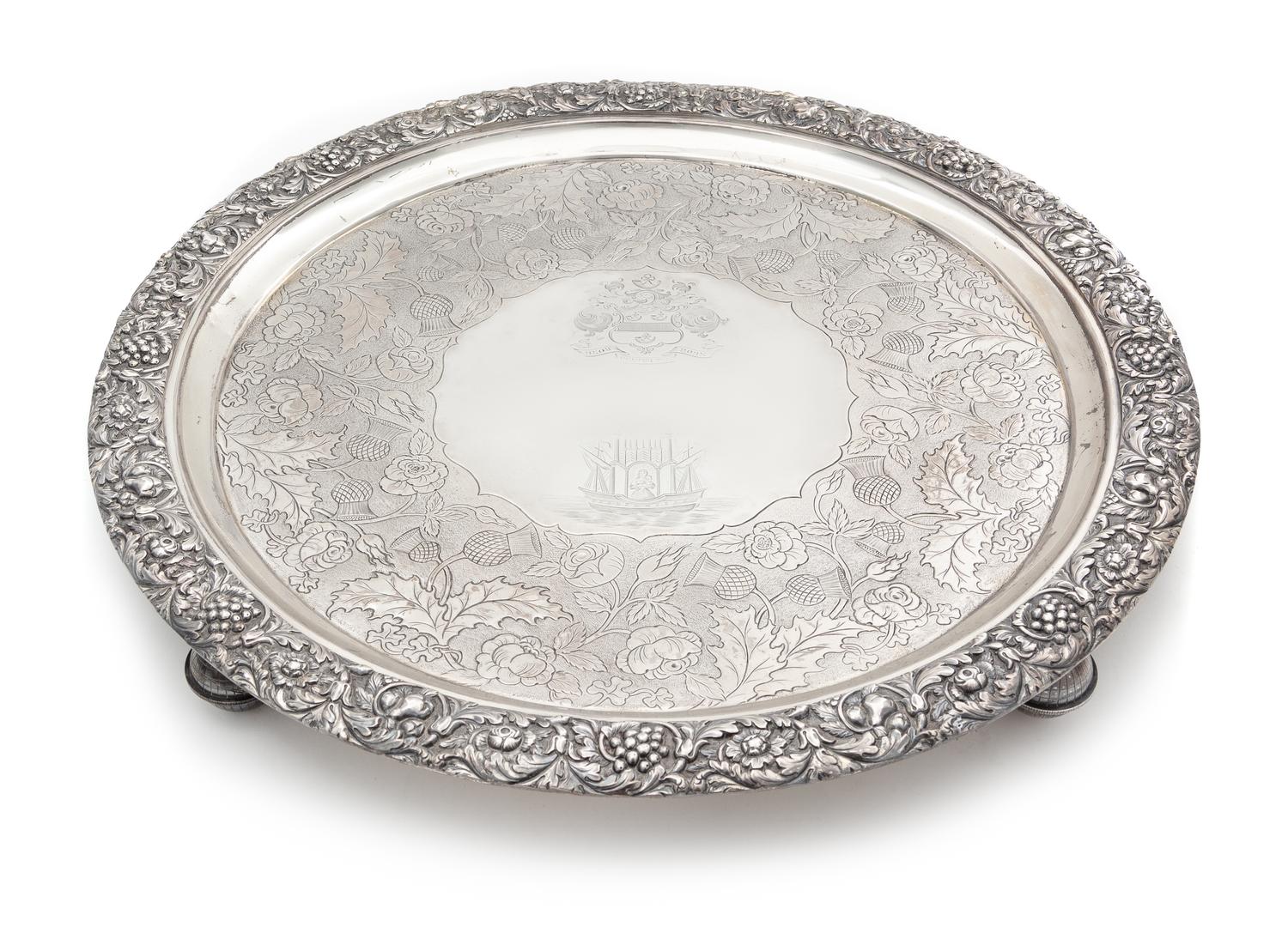 A Scottish George III Silver Salver, George McHattie, Edinburgh, 1819, the rim with repousse berry, floral and foliate decoration, the