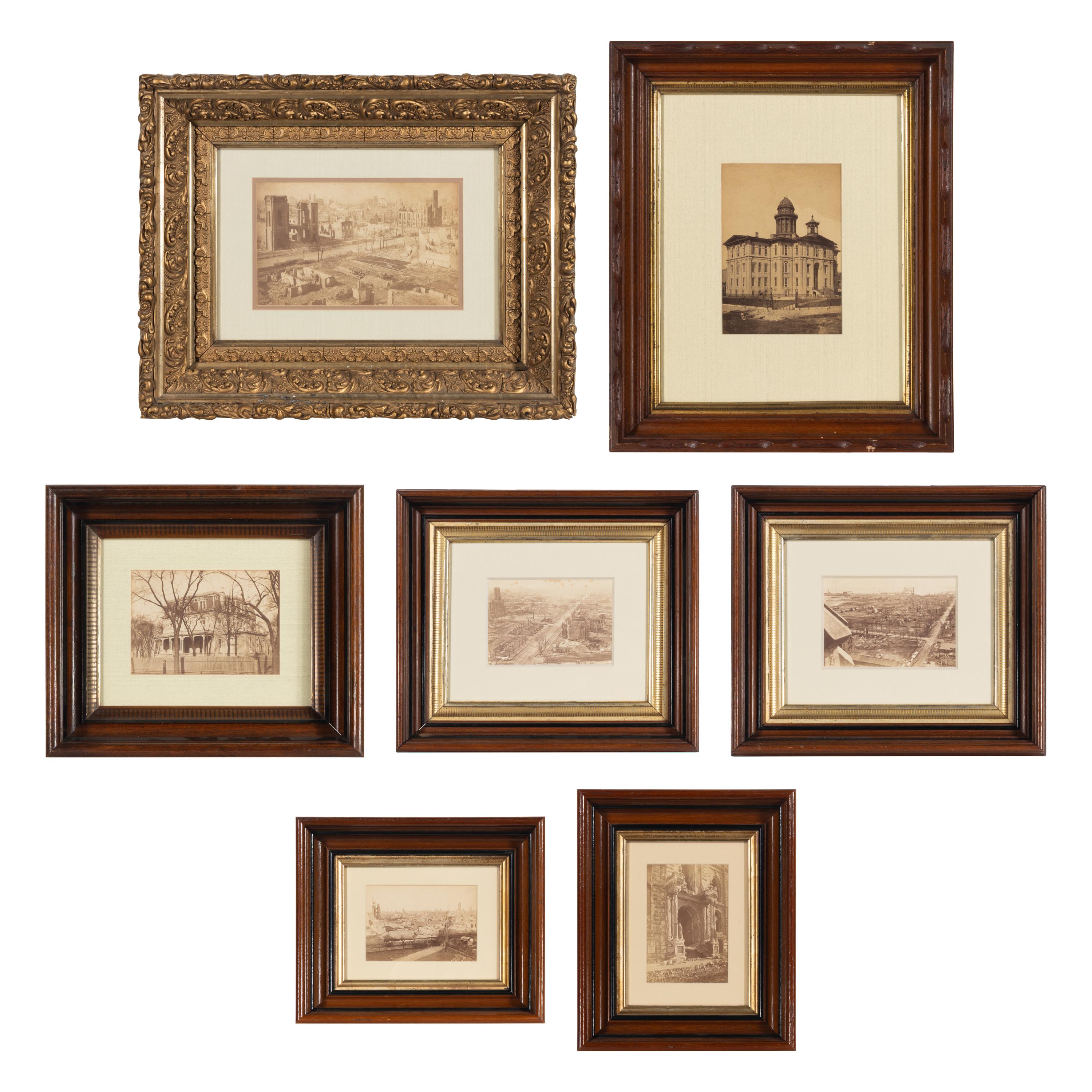 [Chicago Fire]. A group of 7 albumen prints taken before and after the 1871 Chicago Fire, comprising: