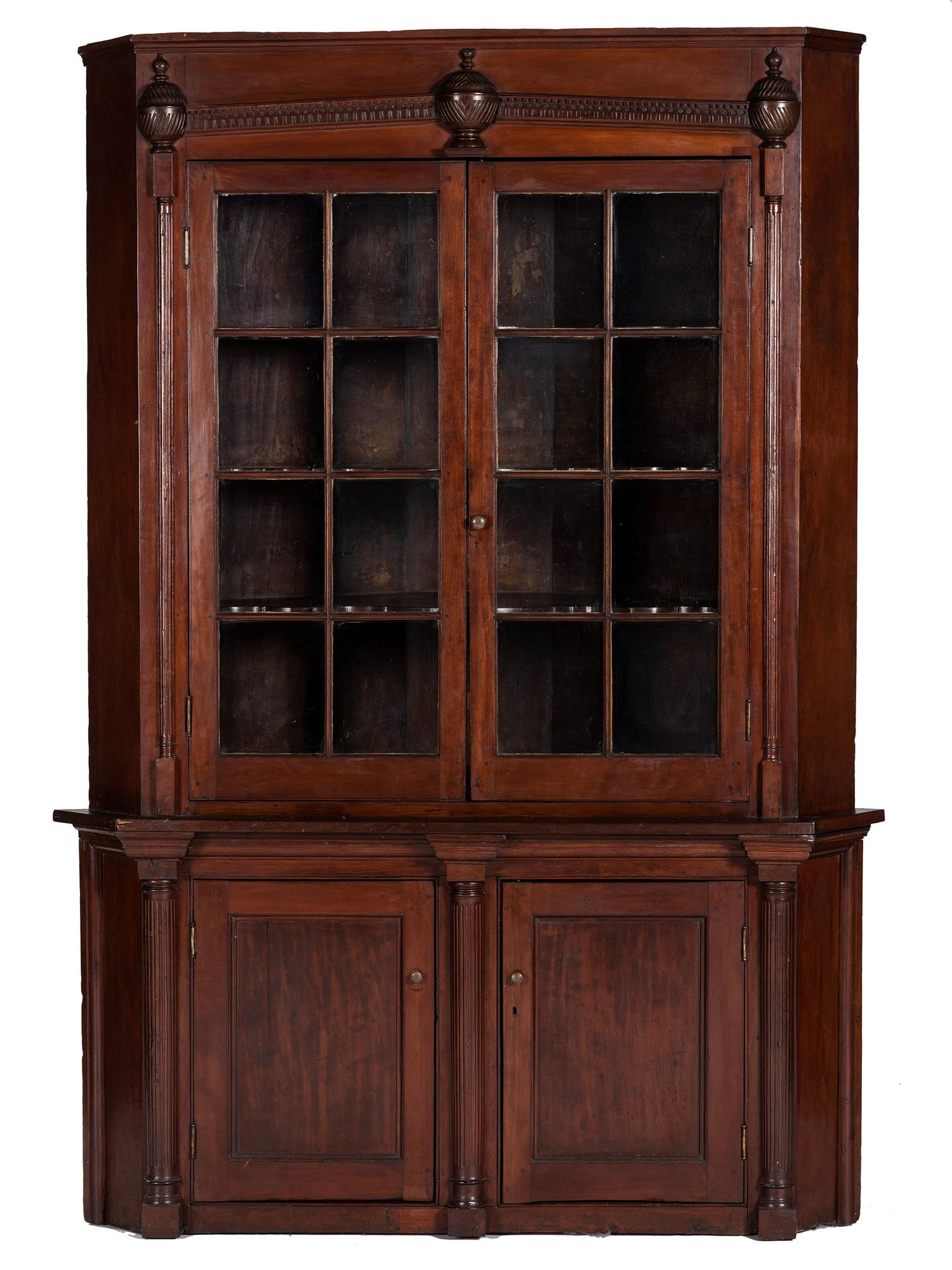 A One-Piece Sheraton Cherry Corner Cupboard