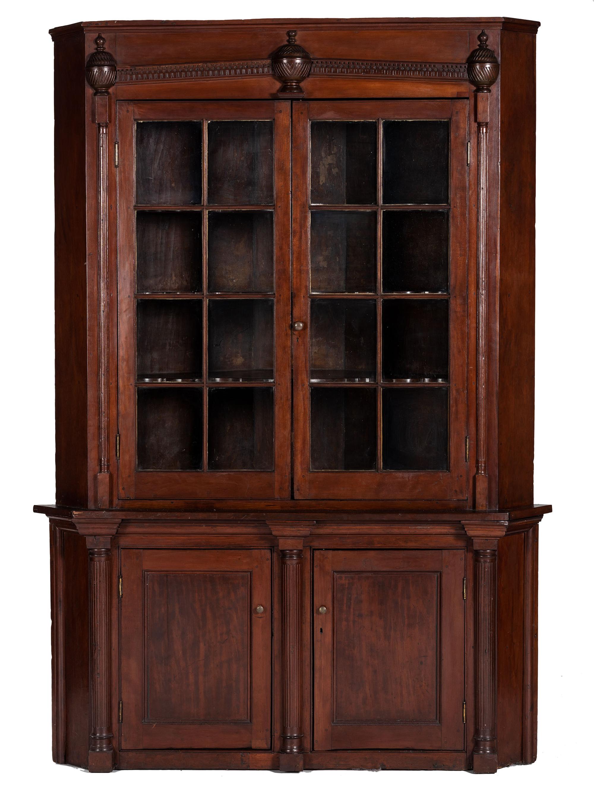 A One-Piece Sheraton Cherry Corner Cupboard