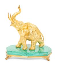 A Silver-Gilt and Malachite Elephant Table Ornament