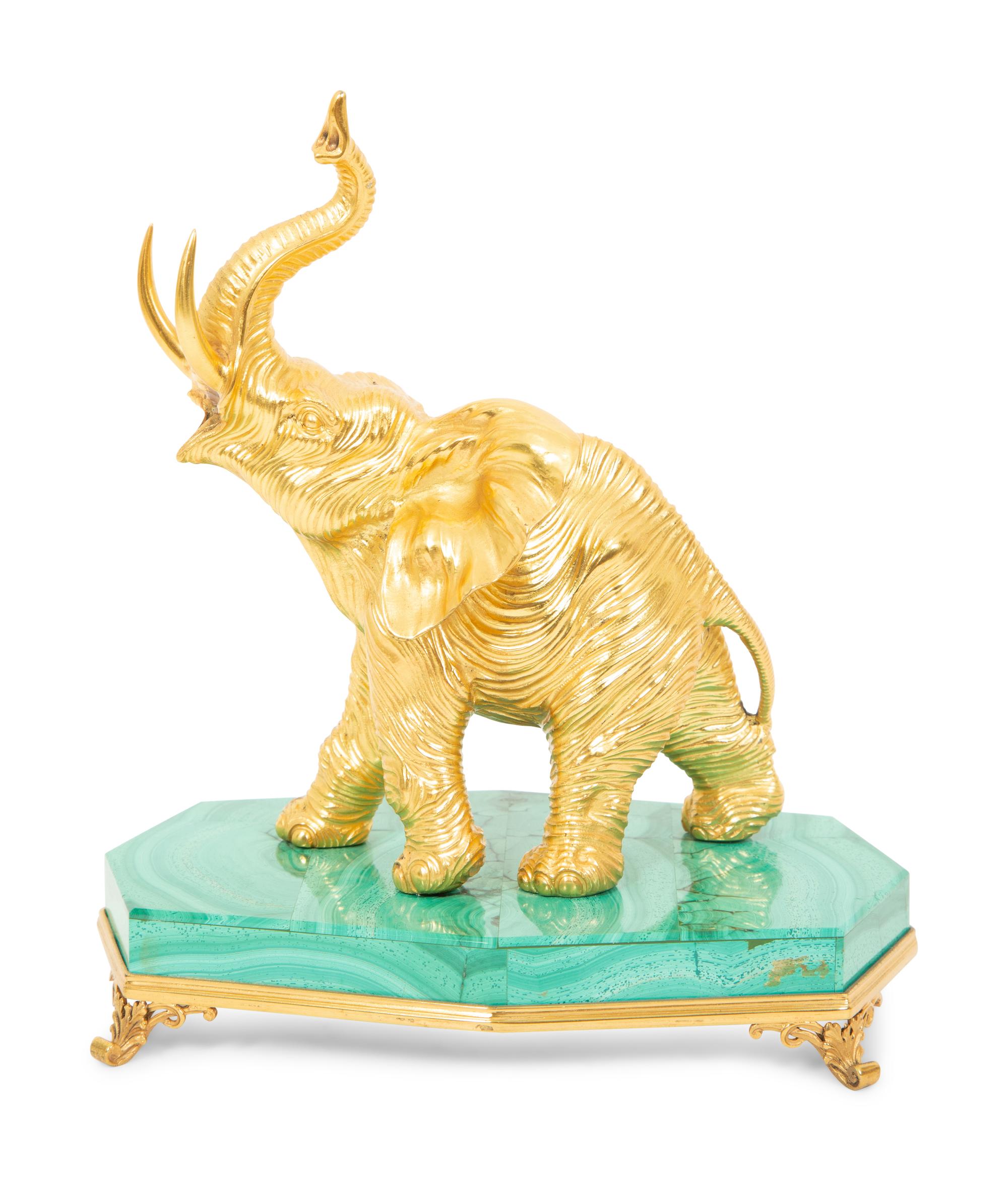 A Silver-Gilt and Malachite Elephant Table Ornament