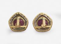 A Pair of Carved Ruby and Diamond Ear Clips