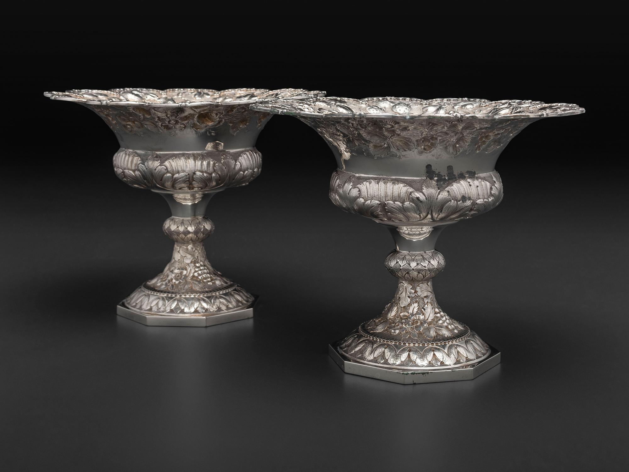A Pair of American Repousse Silver Compotes