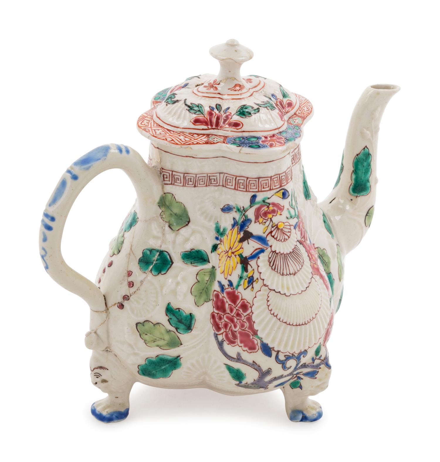 A Staffordshire Enameled Salt-Glazed Stoneware Teapot