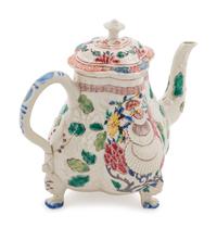 A Staffordshire Enameled Salt-Glazed Stoneware Teapot