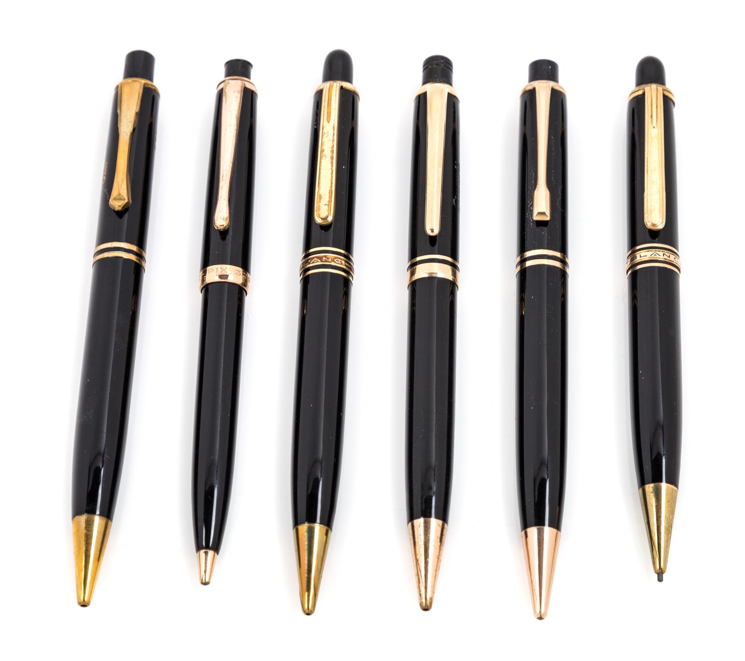 A Collection of Six Montblanc Pix Mechanical Pencils Length of longest 5 1/4 inches.