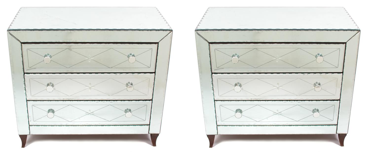 A Pair of Venetian Style Chests of Drawers Height 32 x width 36 x depth 18 1/4 inches. — 20TH CENTURY