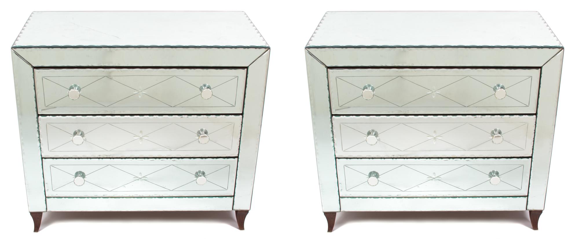 A Pair of Venetian Style Chests of Drawers Height 32 x width 36 x depth 18 1/4 inches. — 20TH CENTURY