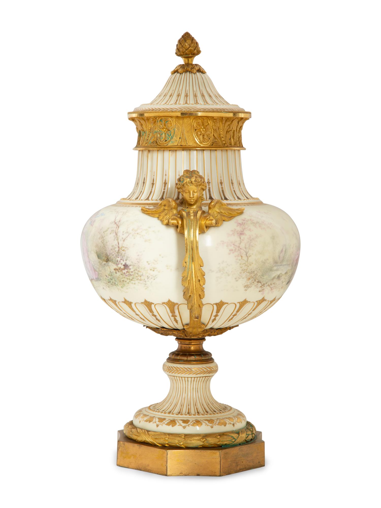 A Gilt Bronze Mounted Sèvres Porcelain Urn