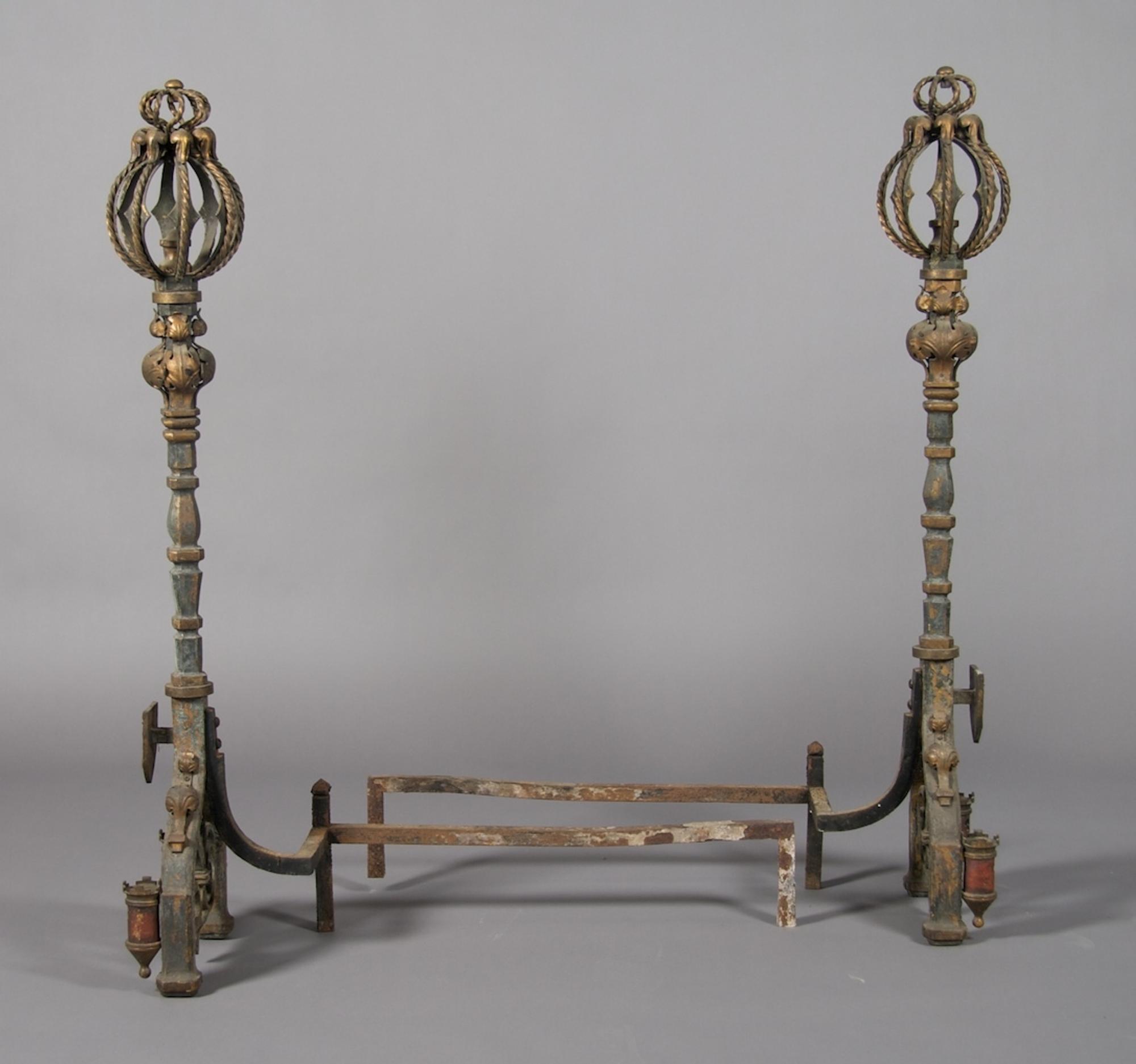 A Pair of Renaissance Revival Style Andirons, Height 45 1/4 inches.