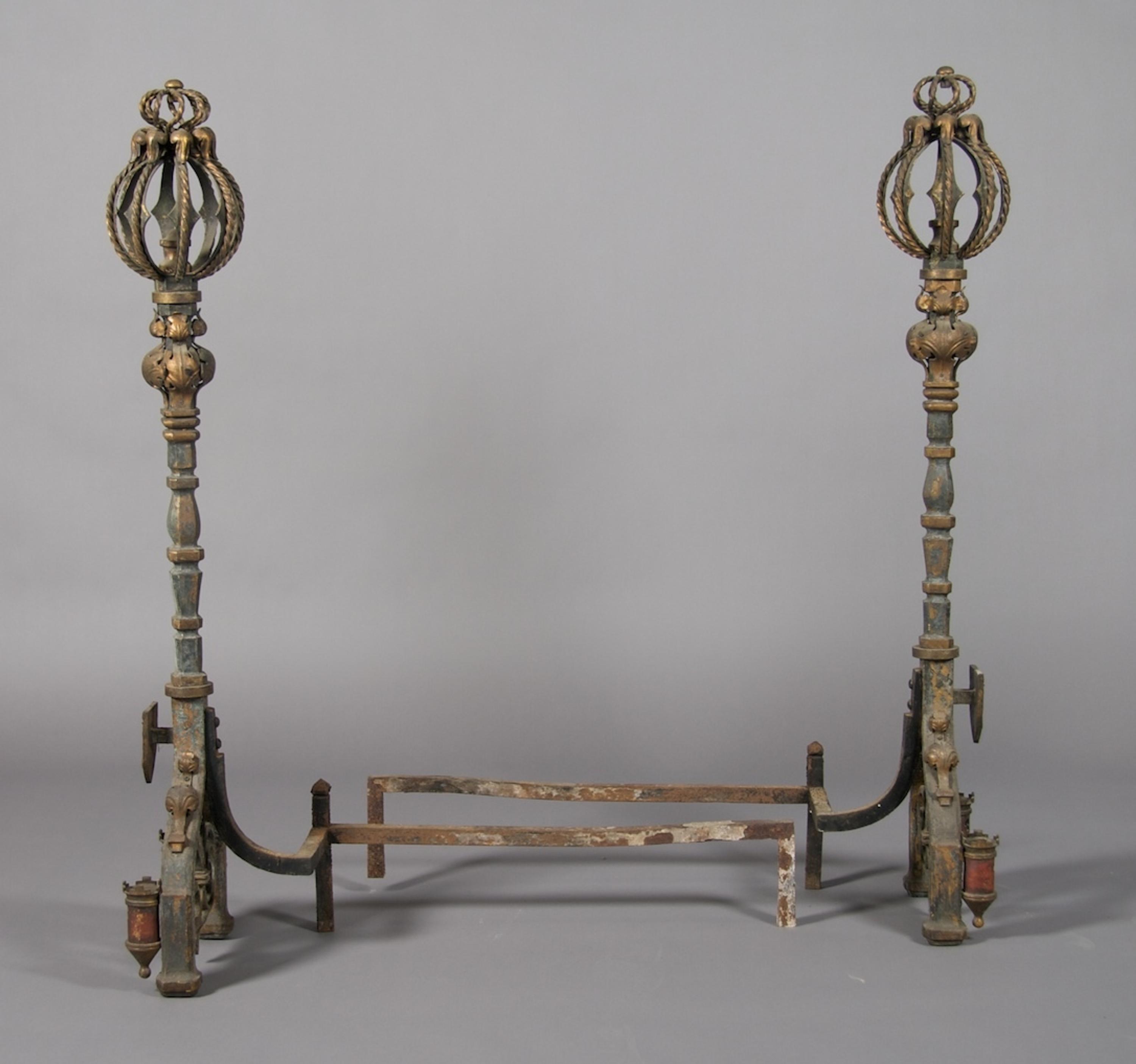 A Pair of Renaissance Revival Style Andirons, Height 45 1/4 inches.