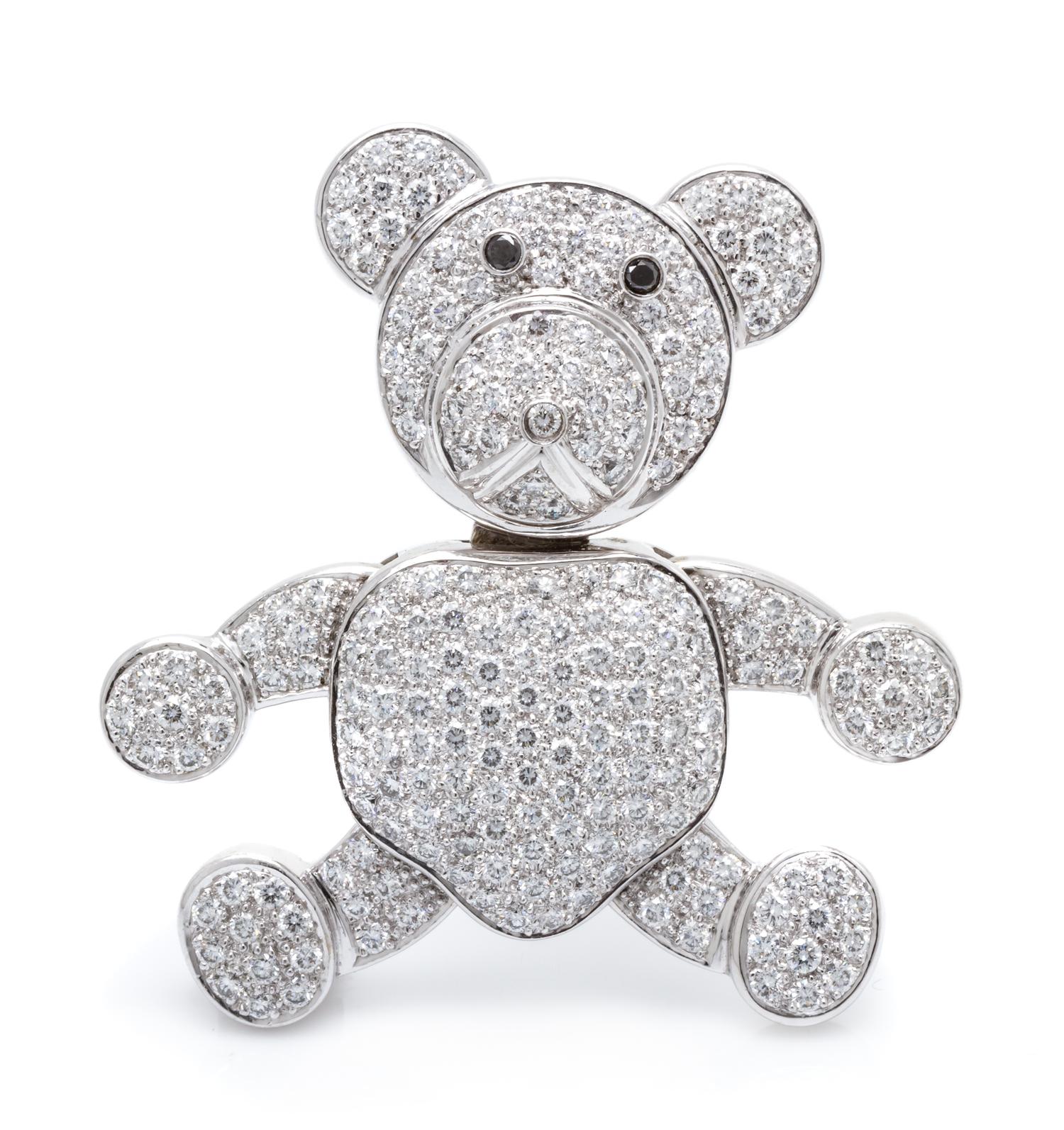 An 18 Karat White Gold and Diamond Teddy Bear Pendant, 21.80 dwts.