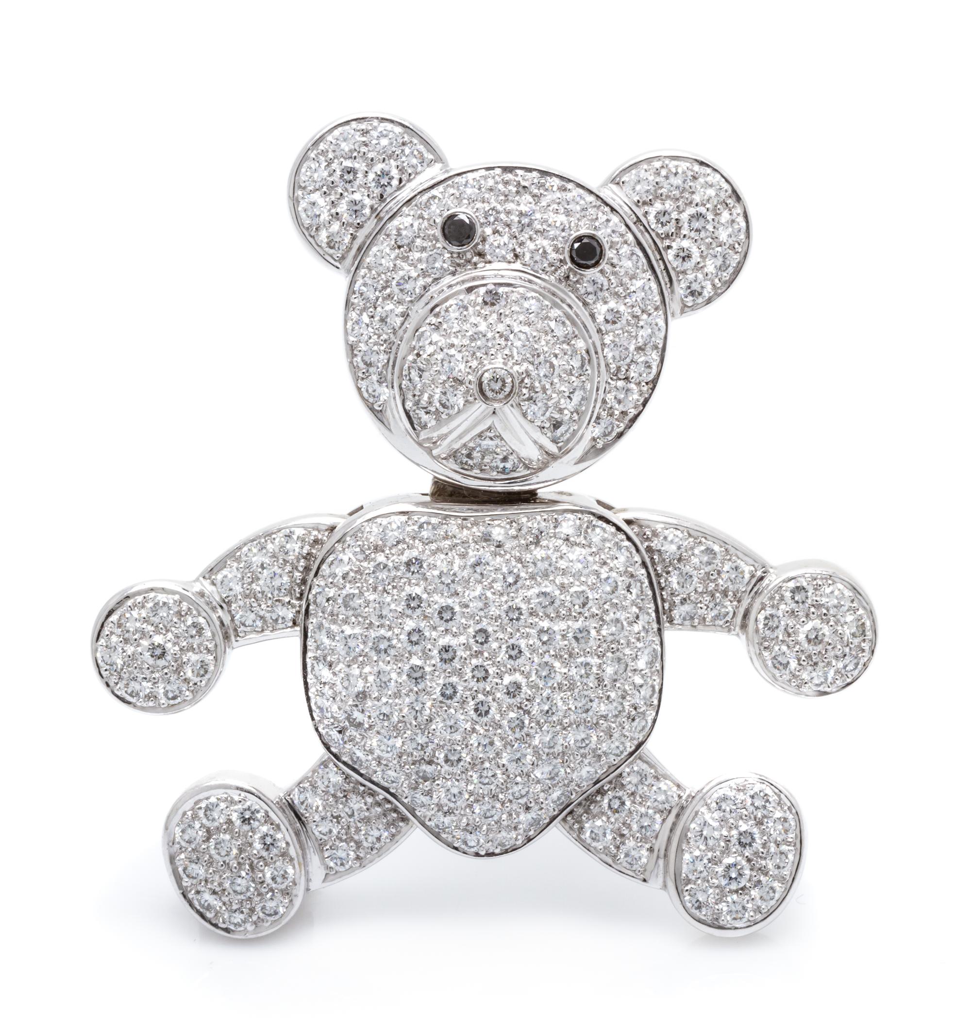 An 18 Karat White Gold and Diamond Teddy Bear Pendant, 21.80 dwts.