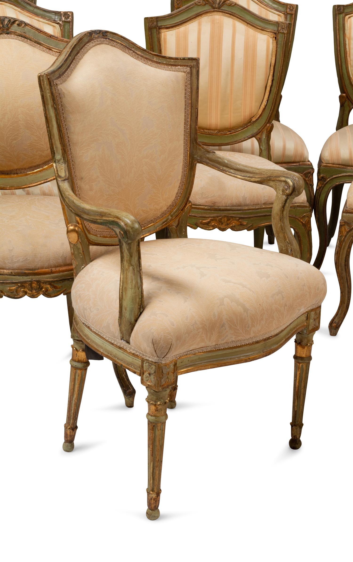 An Assembled Set of Twelve Venetian Painted Dining Chairs