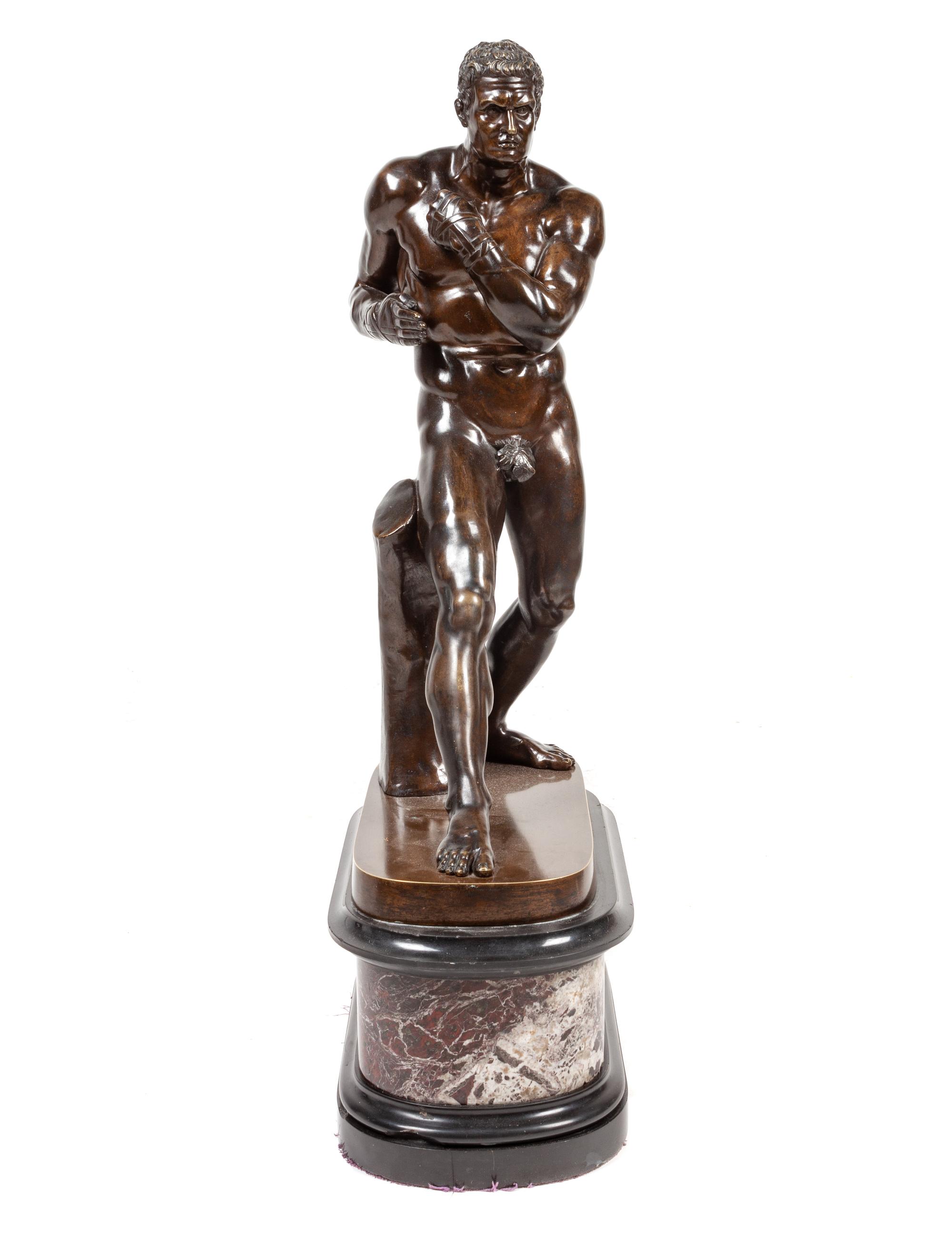 A Grand Tour Bronze Figure of a Gladiator on a Marble Base