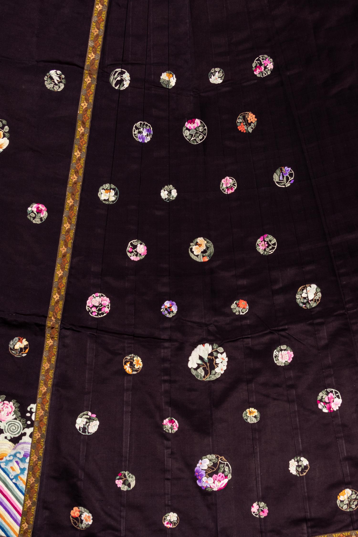 A Set of Aubergine Satin Ground Embroidered Silk Lady's Robe and Skirt